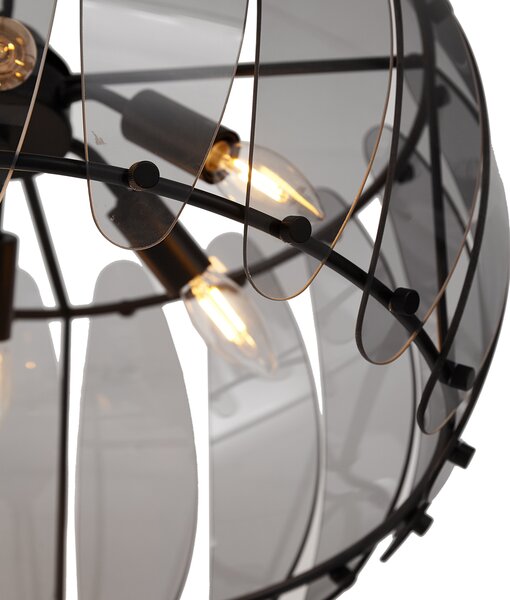 Lampada a sospensione di design nera con vetro fumé rotondo a 6 luci - Mochan