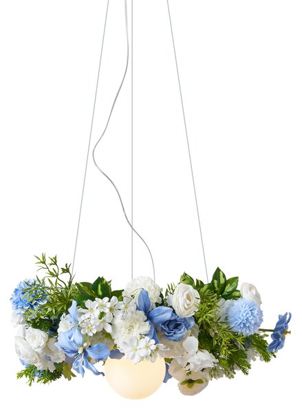 Lampada a sospensione bohémien nera con fiori colorati blu e bianco - Flower Power