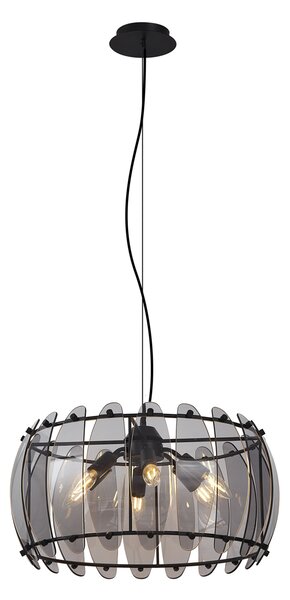 Lampada a sospensione di design nera con vetro fumé rotondo a 6 luci - Mochan
