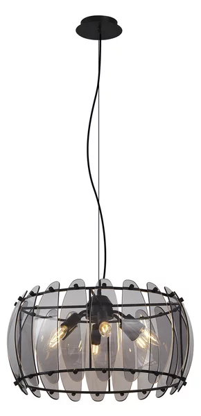 Lampada a sospensione di design nera con vetro fumé rotondo a 6 luci - Mochan