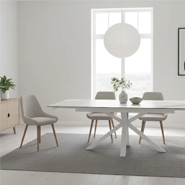 Tavolo Allungabile, Top in ceramica (5 mm) su vetro temperato (8 mm), CERAMICA Dimensioni 90x160 Max 240 x h 76 cm, peso kg 120 Fino a 10 persone colore marmo bianco lucido