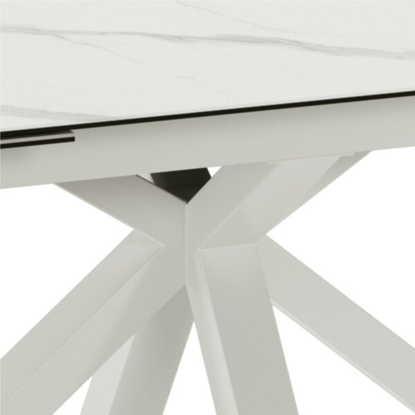 Tavolo Allungabile, Top in ceramica (5 mm) su vetro temperato (8 mm), CERAMICA Dimensioni 90x160 Max 240 x h 76 cm, peso kg 120 Fino a 10 persone colore marmo bianco lucido