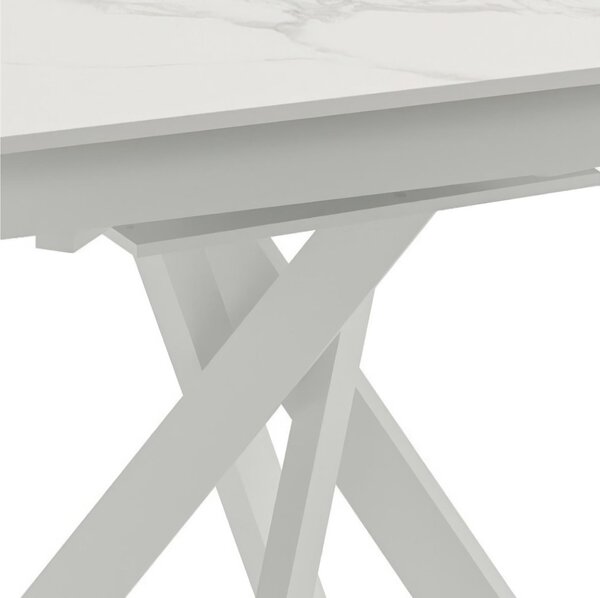 Tavolo Rotondo in Top in ceramica (sinthered stone) , Struttura in Metallo ROLL Diametro 120 x80 Max 120x h76 cm-Peso 60 kg Fino a 6 persone colore marmo calacatta bianco