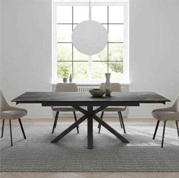 Tavolo Allungabile, Top in ceramica (5 mm) su vetro temperato (8 mm), CERAMICA Dimensioni 90x160 Max 240 x h 76 cm, peso kg 120 Fino a 10 persone colore ceramica portoro opaca