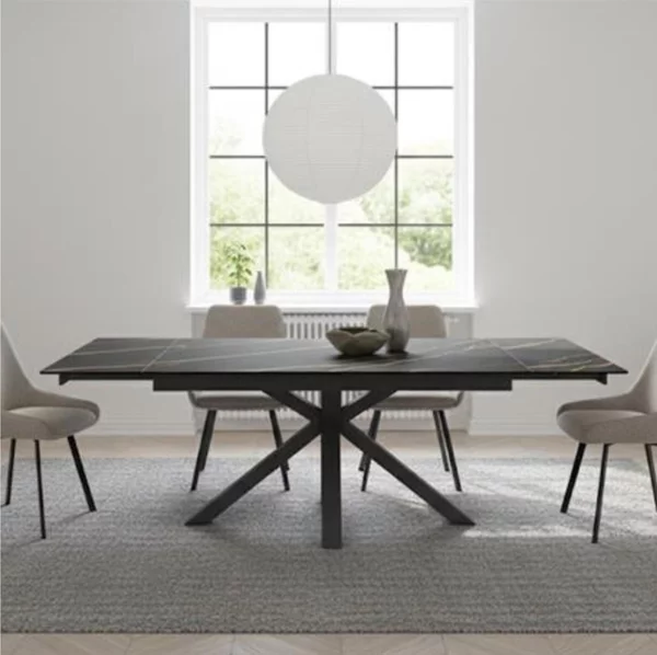 Tavolo Allungabile, Top in ceramica (5 mm) su vetro temperato (8 mm), CERAMICA Dimensioni 90x160 Max 240 x h 76 cm, peso kg 120 Fino a 10 persone colore ceramica portoro opaca