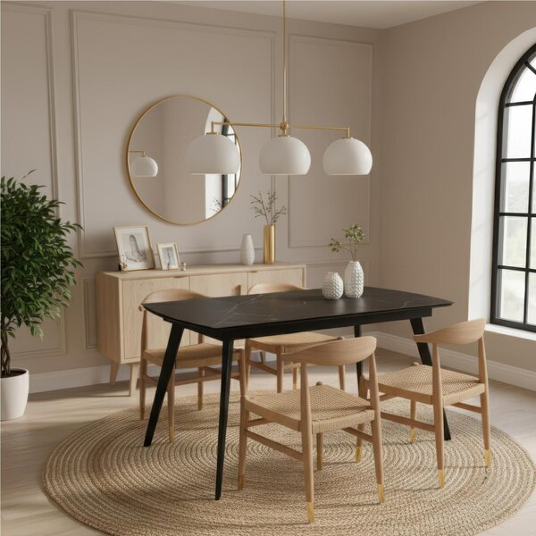 Tavolo Allungabile, Top in ceramica con sotto vetro Temperato Gambe in Metallo Nero, NICOLAS Dimensioni 90x140 Max 200 x h 76 cm, peso kg 72 Fino a 8 persone colore marmo nero