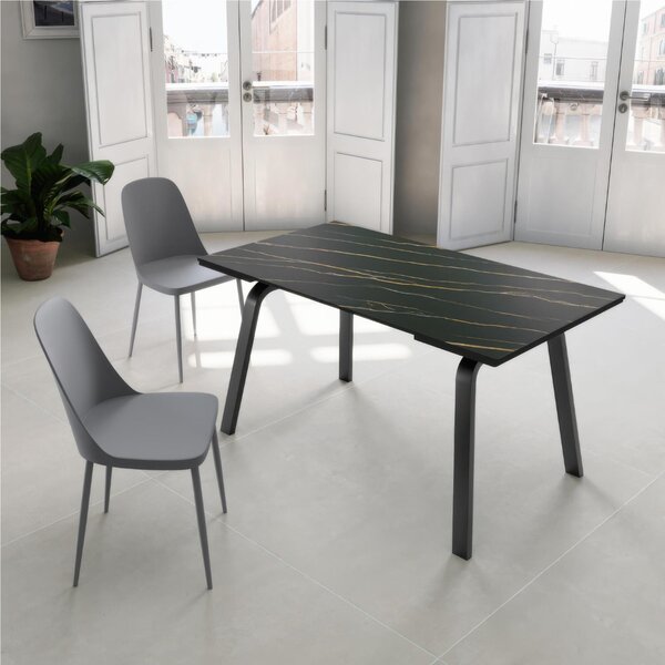 Tavolo Allungabile, Top in ceramica ceramica marmo bianco, DYLAND Dimensioni 80x140 Max 200 x h 76 cm, peso kg 65 Fino a 8 persone colore ceramica ceramica marmo nero