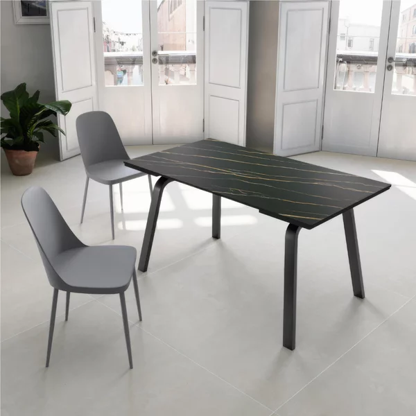 Tavolo Allungabile, Top in ceramica ceramica marmo bianco, DYLAND Dimensioni 80x140 Max 200 x h 76 cm, peso kg 65 Fino a 8 persone colore ceramica ceramica marmo nero