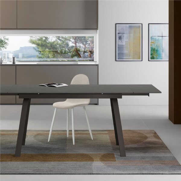 Tavolo Allungabile, Top in ceramica ceramica marmo bianco, DYLAND Dimensioni 80x140 Max 200 x h 76 cm, peso kg 65 Fino a 8 persone colore ceramica marmo grigio