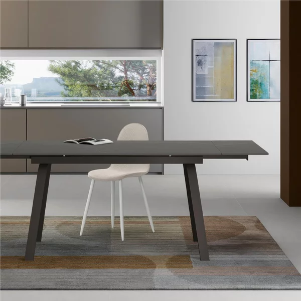 Tavolo Allungabile, Top in ceramica ceramica marmo bianco, DYLAND Dimensioni 80x140 Max 200 x h 76 cm, peso kg 65 Fino a 8 persone colore ceramica marmo grigio