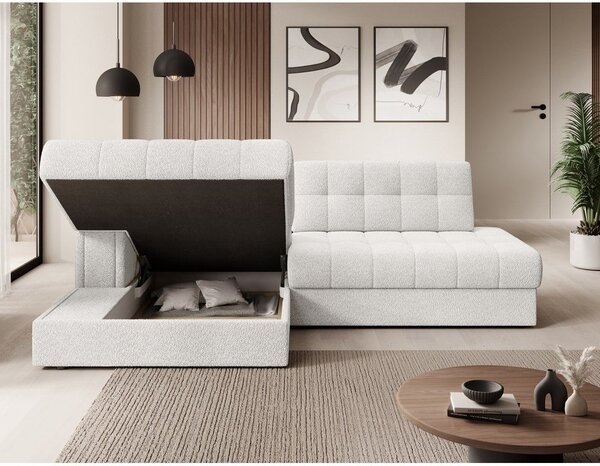Divano angolare color crema allungabile (con penisola a sinistra/con chaise lounge) con rivestimento in bouclé Blezalt – ELTAP