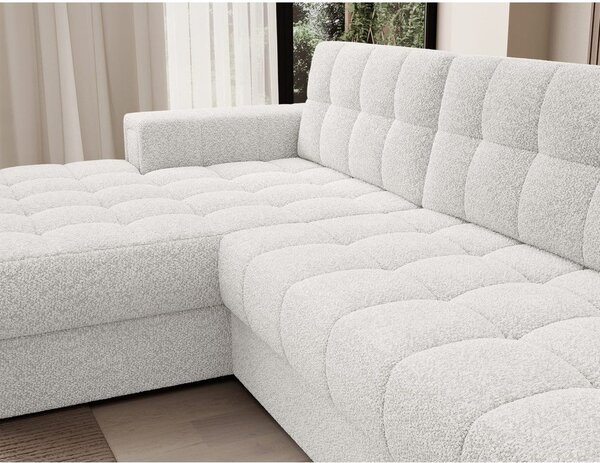 Divano angolare color crema allungabile (con penisola a sinistra/con chaise lounge) con rivestimento in bouclé Blezalt – ELTAP