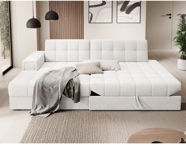 Divano angolare color crema allungabile (con penisola a sinistra/con chaise lounge) con rivestimento in bouclé Blezalt – ELTAP
