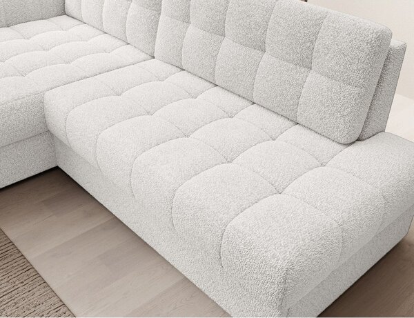 Divano angolare color crema allungabile (con penisola a sinistra/con chaise lounge) con rivestimento in bouclé Blezalt – ELTAP