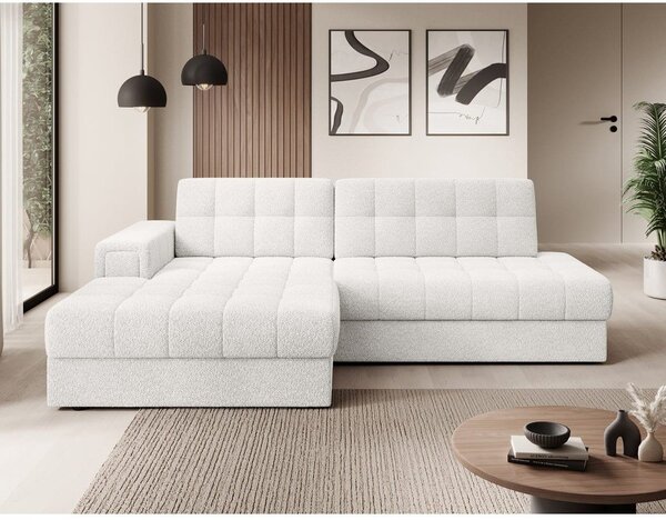 Divano angolare color crema allungabile (con penisola a sinistra/con chaise lounge) con rivestimento in bouclé Blezalt – ELTAP
