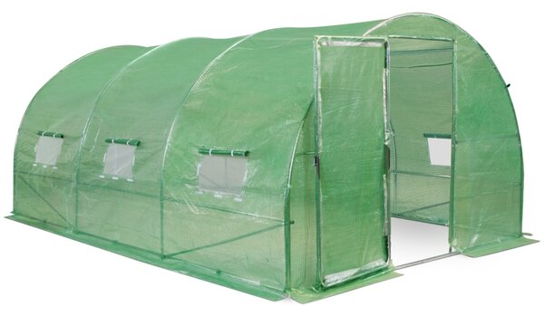 Serra a tunnel con struttura di metallo 3x4,5m Garden Point verde con porte