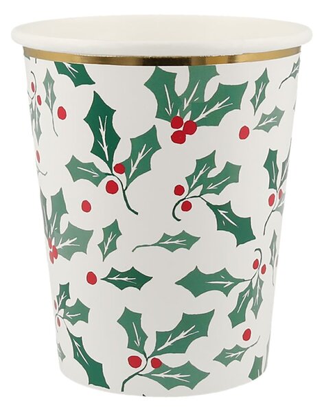 Bicchieri di carta monouso in set da 8 Holly Pattern - Meri Meri