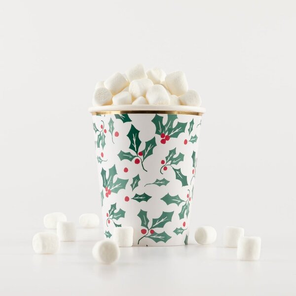 Bicchieri di carta monouso in set da 8 Holly Pattern - Meri Meri