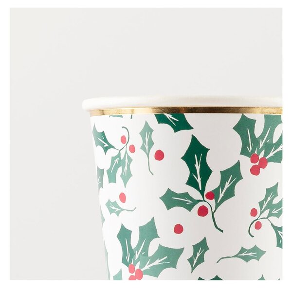 Bicchieri di carta monouso in set da 8 Holly Pattern - Meri Meri