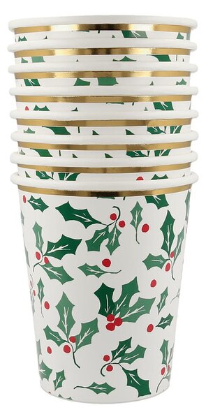 Bicchieri di carta monouso in set da 8 Holly Pattern - Meri Meri