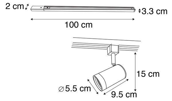 Sistema di illuminazione a binario monofase moderno con 15 faretti bianco - Iconic Jeana
