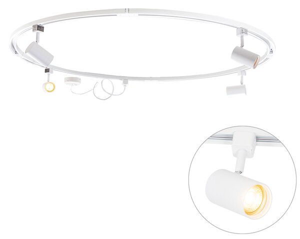 Sistema di illuminazione a binario moderno con 4 faretti bianchi monofase rotondi - Iconic Jeana