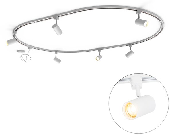 Sistema di illuminazione a binario moderno con 6 faretti bianchi monofase ovale 100 cm - Iconic Jeana