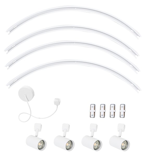 Sistema di illuminazione a binario moderno con 4 faretti bianchi monofase rotondi - Iconic Jeana