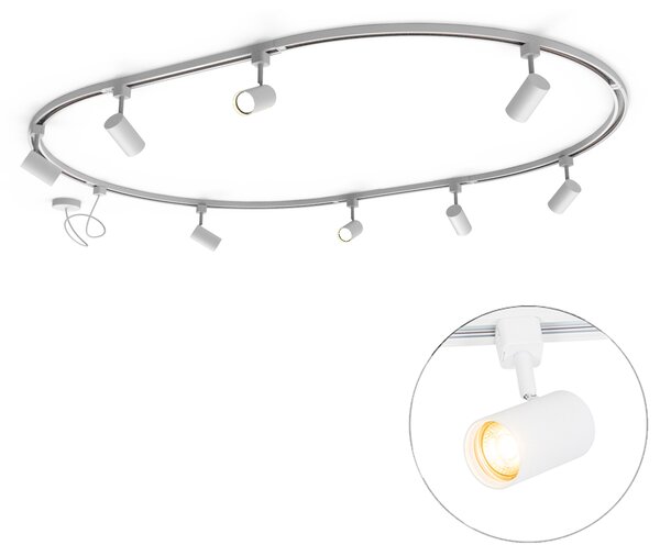 Sistema di illuminazione a binario moderno con 8 faretti bianchi monofase ovale 200 cm - Iconic Jeana