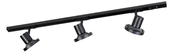 Sistema di illuminazione su binario moderno con 3 faretti neri monofase 100 cm - Iconic Jeany