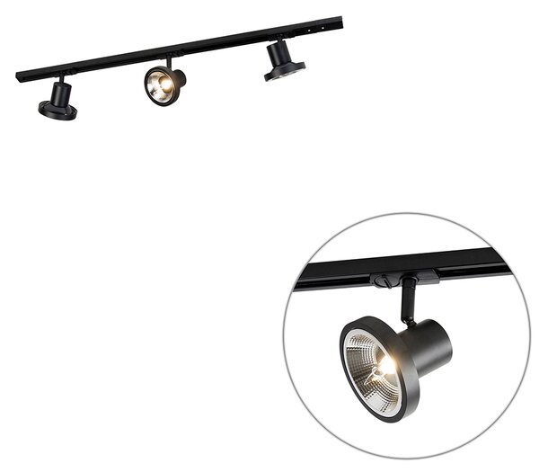 Sistema di illuminazione su binario moderno con 3 faretti neri monofase 100 cm - Iconic Jeany