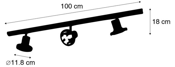 Sistema di illuminazione su binario moderno con 3 faretti neri monofase 100 cm - Iconic Jeany