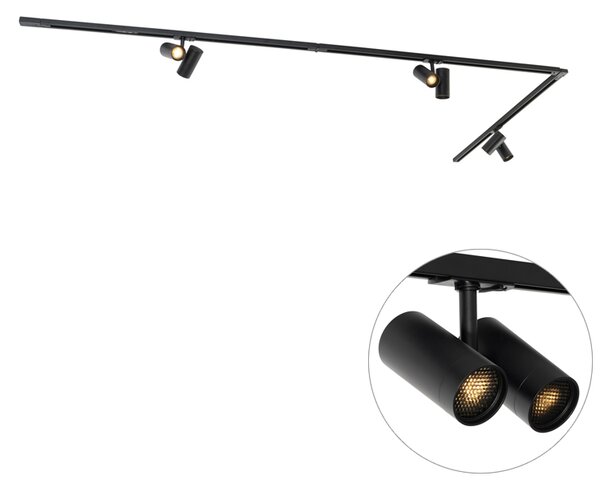 Sistema di illuminazione a binario moderno con 3 faretti neri monofase - Iconic Scopio