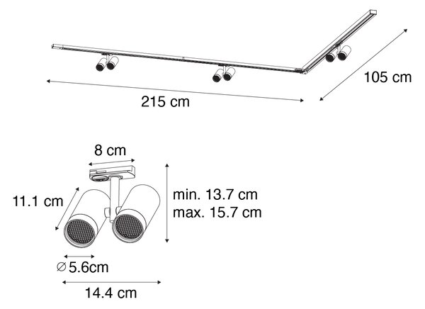 Sistema a binario moderno con 3 faretti bianchi monofase - Iconic Scopio