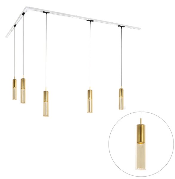 Sistema di illuminazione su binario moderno con 5 luci a sospensione dorate monofase - Iconic Lloyd