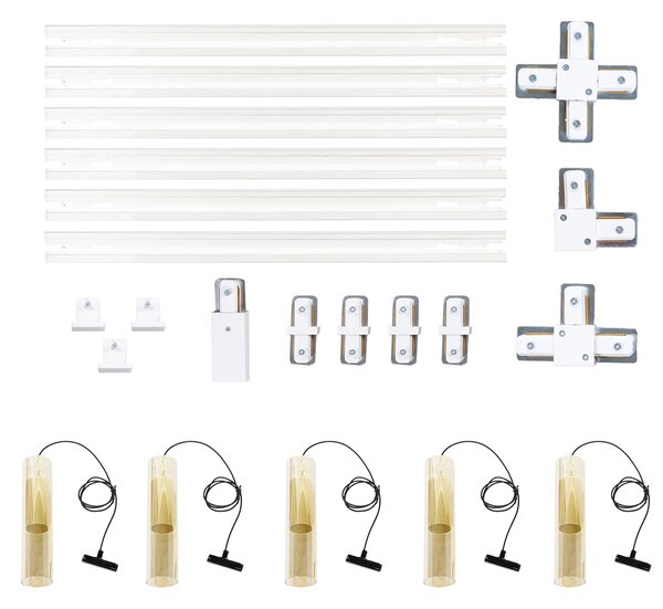 Sistema di illuminazione su binario moderno con 5 luci a sospensione dorate monofase - Iconic Lloyd