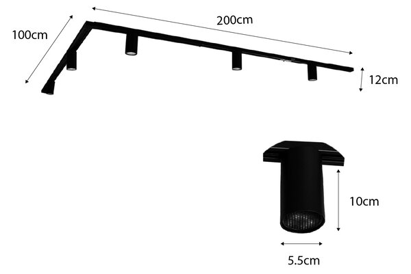 Sistema di illuminazione a binario moderno con 5 faretti neri monofase GU10 50 mm - Iconic Ruby