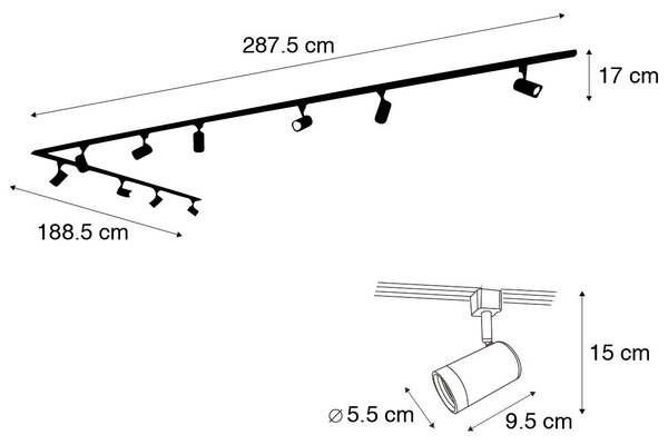 Sistema di illuminazione a binario Smart con 10 faretti bianchi monofase incl. 10 Wifi GU10 50mm - Iconic Jeana