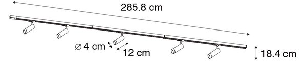 Sistema di illuminazione a binario moderno con 5 faretti nero 1 fase GU10 35mm - Iconic Jeana Luxe