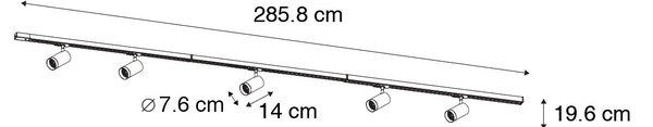 Sistema di illuminazione a binario moderno con 5 faretti neri monofase GU10 70mm - Iconic Jeana Luxe