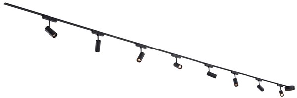 Sistema di illuminazione su binario moderno con 8 faretti neri monofase 400 cm - Magnetic Gert