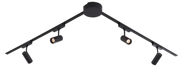 Sistema di illuminazione su binario moderno con 4 faretti neri monofase 200 cm - Magnetic Gert