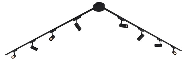 Sistema di illuminazione su binario moderno con 8 faretti neri monofase 400 cm - Magnetic Gert