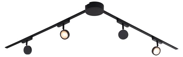 Sistema di illuminazione su binario moderno con 4 faretti neri monofase - Magnetic Lance