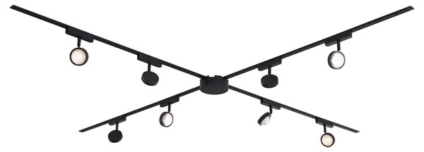 Sistema di illuminazione su binario moderno con 8 faretti neri monofase - Magnetic Lance