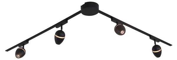 Sistema di illuminazione su binario moderno con 4 faretti neri monofase - Magnetic Eggy