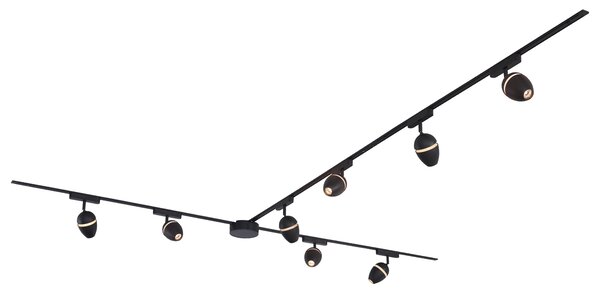 Sistema di illuminazione su binario moderno con 8 faretti neri monofase - Magnetic Eggy