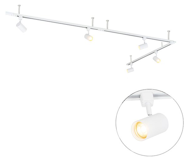 Sistema di illuminazione su binario a sospensione moderno con 5 faretti bianchi monofase - Iconic Jeana