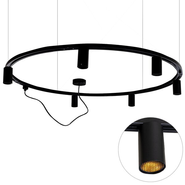 Sistema di illuminazione a binario sospeso moderno con 6 faretti neri monofase GU10 50 mm - Iconic Ruby Honey