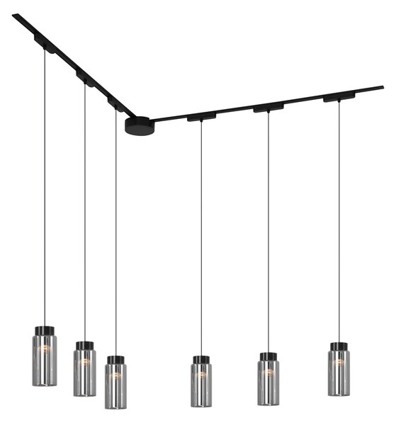 Sistema di illuminazione su binario moderno con 6 faretti a sospensione neri monofase - Magnetic Vance